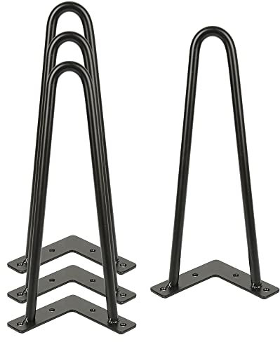 Jambes en métal de Bricolage, 2 Barres de Fer,Lot 4 Pieds de Table en épingle à Cheveux, Plus Forte, avec vis et protecteurs de Sol (4 pièces -30cm (deux tiges en noir))