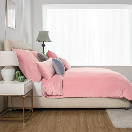 Soifox Winter Flanell bettwäsche 155x220 - Rosa Flauschige und warme Cashmere Touch Bettbezug + Kissenbezug 80x80 cm mit Reißverschluss
