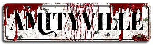 Blechschild Amityville im Retro-Stil, ein Muss für Horror-Enthusiasten, Vintage-Wanddekoration, blutspritziges Design, 40,6 x 10,2 cm (B67)