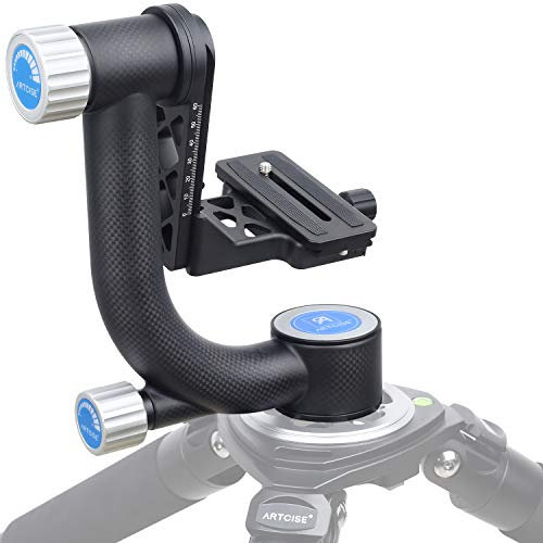 Testa del treppiede gimbal in fibra di carbonio ARTCISE, teste leggere e resistenti GH6 con piastra di sgancio rapido standard da 1/4'' per treppiede per fotocamere DLSR, carico massimo 20KG