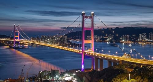 Adult Jigsaw Puzzles 1000 Pieces Hong Kong Asia City Night Tsing Ma Bridge.Png 75 * 50Cm