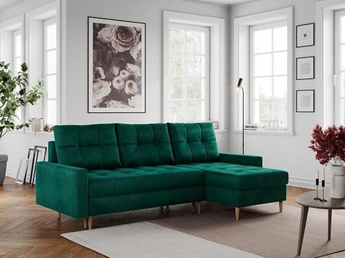 MKS MEBLE Ecksofa - L-Form Sofa mit Schlaffunktion - Wohnlandschaft L Form, Ecksofa mit Schlaffunktion und Bettkasten, Schlafsofa mit Bettkasten, Couch mit Schlaffunktion - Grün Colin