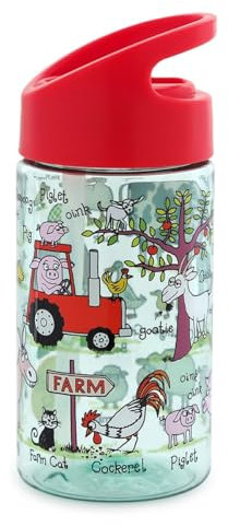 Tyrrell Katz Kids Farm Printed Flip Top Drinking Bottle with Straw - Dishwasher Safe Lightweight Unisex Children's School Water Flask - 400 ml