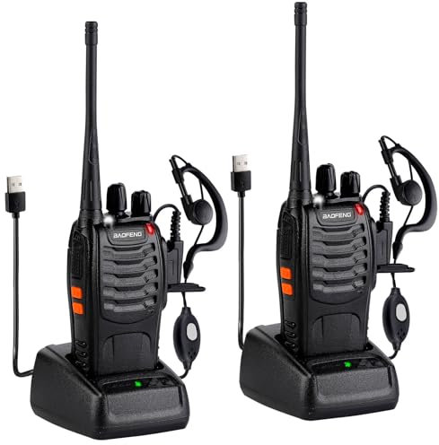 Walkie Talkie BF-888S 1 Paire de 16 canaux Rechargeables Communication Radio Professionnelle avec Casque, adapté à la Construction de Restaurants et supermarchés, etc. (USB)