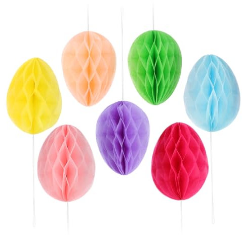 STOBAZA -Wabendekorationen 7-Teiliges Buntes Ostereier-Waben-Set Osterornament Für Baum Fenster Hasen-Thema Partyzubehör