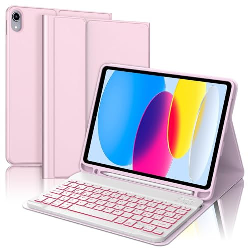 Occtingkind Tastiera Retroilluminata 7 Colori per iPad 11 Generazione A16 2025 11, Custodia con Tastiera Bluetooth per iPad 10 Generazione 2022 10.9, Senza Touchpad, Italiano USB-C, Rosa chiaro