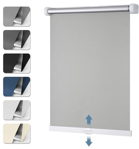 Verdunklungsrollo Schnurlos ohne Bohren Springrollos Hellgrau B85 x H150 cm (Stoffbreite 80cm) Thermorollo Klemmfix Fensterrollo Klemmrollo Blickdicht Rollos Verdunkelung für Fenster ohne Bohren