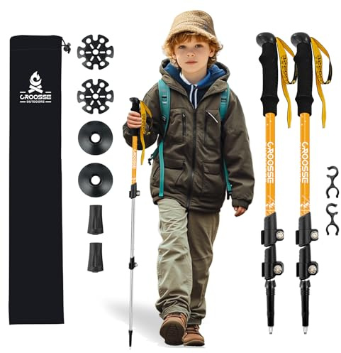 Lightweight Collapsible Kids Hiking Poles - Retractable Kids Hiking Stick, Telescoping Aluminum Trekking Poles 2 Pack, Adjustable Kid Ski Poles by Croosseoutdoors