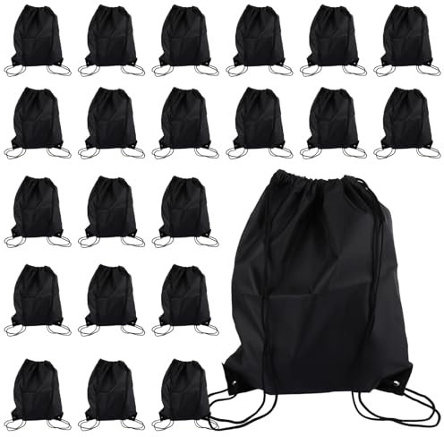 GBACHOOSE 30 Pcs Drawstring Bag, Black PE Bags Drawstring, 34×42cm Drawstring Backpack Bags Sports Drawstring Bag for Gym Swimming School Travel