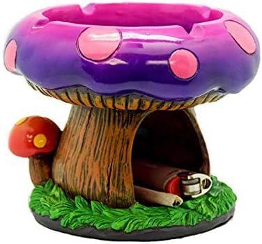 YIANI Cute Mushroom House Ashtrays with Storage - Cool Ashtrays for Weed Smokers and Bong Users with Smoking Accessories Collection(Mushroom Ashtray)
