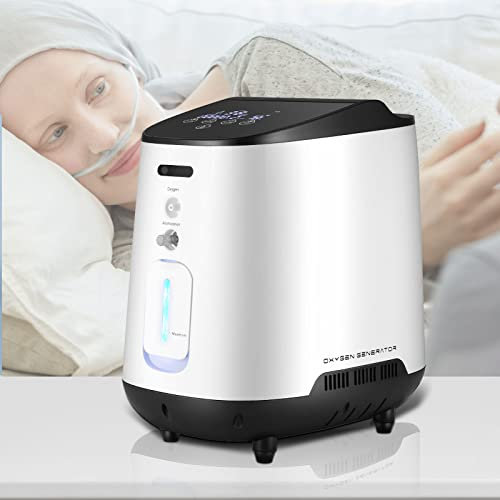 Qrocsnpi Generador de oxígeno para uso familiar, 1-7 L, concentrador de oxígeno al 93%, dispositivo doméstico con función de tiempo y juego completo de accesorios, color verde