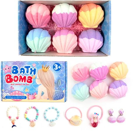 Layhou Muschel-Badekugeln-Set, Spa-Badekugeln mit ätherischen Ölen, Bubble Pop Salt, Badesalzkugeln, 110 g * 6 Stück