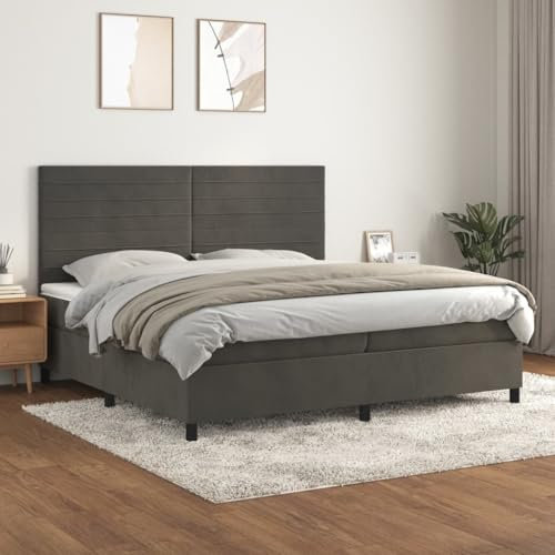 OHOOWOO Boxspringbett mit Matratze Dunkelgrau 200x200 cm Samt,Luxuriöses SamtBoxspringbett mit verstellbarem Kopfteil für erholsamen Schlaf