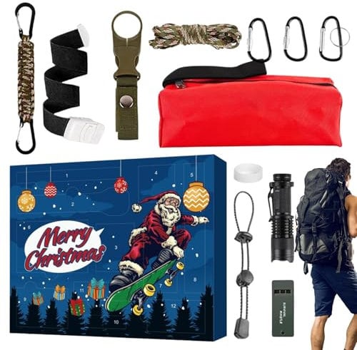 2024 Survival Adventskalender für Männer, Survival Tools Adventskalender, Werkzeug Adventskalender 2024, Outdoor Survival Equipment Adventskalender 12 Gitter Outdoor Survival Tool Kit für Erwachsene