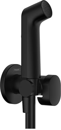 hansgrohe Bidette Handbrause S mit 1 wassersparenden Strahlart (EcoSmart), inkl. Absperrventil, Brausehalter und Brauseschlauch 1,25 m, für Kaltwasser, Mattschwarz, 29230670
