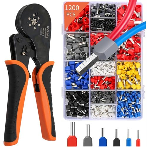 Pinza Crimpatrice Capicorda 0,08-16mm², Set Di Pinze A Crimpare A Doppio Filo Di Pinze A Filo Con 1200 Puntali A Doppia E Singola Estremità Per Fai Da Te E Uso Industriale