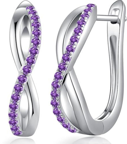 jiamiaoi Creolen Silber 925 Damen Große Creolen Weißgold Ohrringe Creolen Groß Creolen Silber mit Stein U-förmige Creolen Kreolen Silber Zirkonia Lila