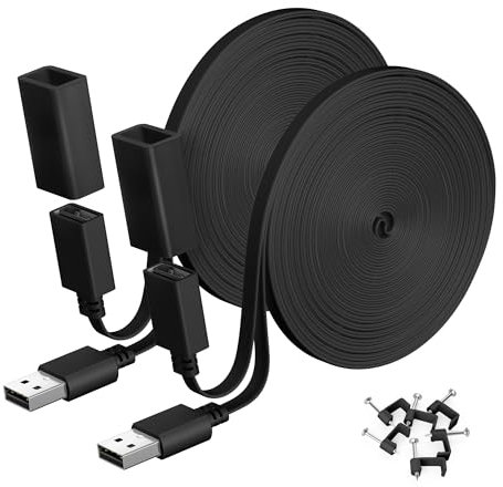 Itramax USB Kabel Verlängerung Flach 9M 2 Stück,Verlängerungs kabel USB auf Typ A für WYZE Cam V4/V3/V2,OG,Blink Outdoor 4th Gen,XT,Mini,Wasserdichtes USB Ladekabel für Indoor Outdoor