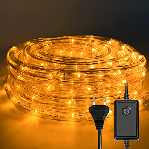 Ollewiellan LED Lichterschlauch Außen, 10 Meter LED Lichterkette mit 240 Gelb LEDs, Wasserfester Lichtschlauch für Garten, Terrasse und Wohnzimmer, inkl. Timer für Automatische Steuerung