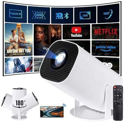 Mini Proyector Portátil HD WiFi+BT5 Android11 Corrección automática Dirección Vertical, Tamaño de proyección 40/60/100/150 Inch Ajuste de ángulo múltiple de 180° Sentado Mirando y acostado Mirando