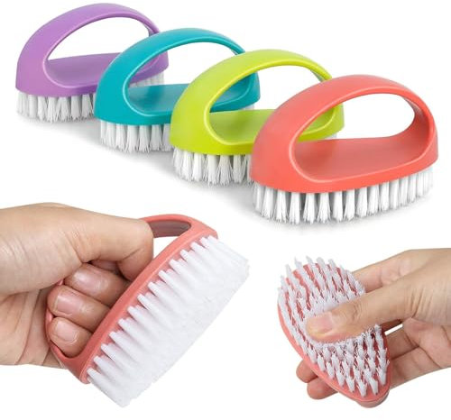 4 Pcs Hand Nail Brushes, Firm Bristle Nylon Brush for Cleaning Nails & Toes, Handle Grip Nail Brushes Deep Clean Scrubber for Mechanics Gardeners Hand Under Nails Toe(COLOR:4 colours)