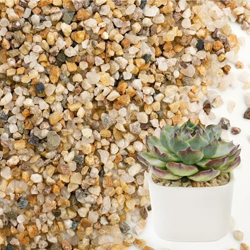 NUPICK 3-5mm Coarse Sand for Plants, 3lb Horticultural Grit for Succulents, Desert Silica Sand for Cactus, Decorative Gravel for Landscaping, Gold Grit for Aquariums, Bonsai, Vases Fillers