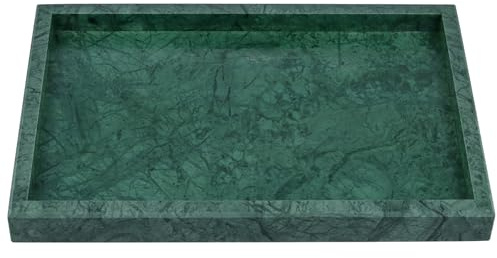 Kosmetiktablett aus Naturmarmor,30x20x3cm, Großes Marmor Ablageschale,Grün | Marmorstein-Tablett für Arbeitsplatte Kerzen Handtuch Schminktisch und Badezimmerdekoration