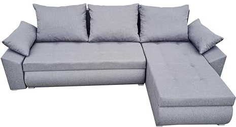 Ecksofa mit Schlaffunktion mit Zusatzkissen in hellgrau