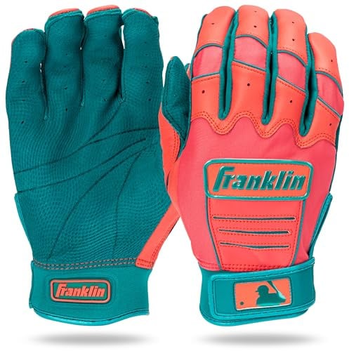 Franklin Sports MLB Baseball-Schlaghandschuhe – CFX Pro Schlaghandschuhe für Erwachsene und Jugendliche, Baseball- und Softball-Ausrüstung, hochwertiges Leder, Blaugrün/Koralle, Größe S
