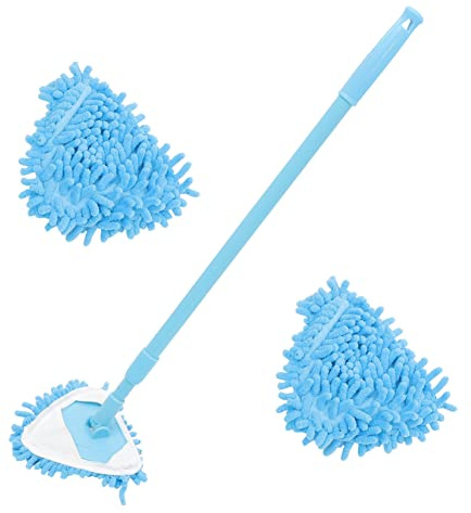 Veemoon Mini Mop Set with 2 Triangular Adjustable Swivel Mop Heads Telescopic 180° Rotating Blue Cleaning for Wooden Floor Housekeeping and Small Space Cleaning