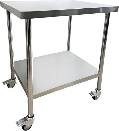 AMDBRAIL Edelstahl Küche Arbeitstisch Tisch 61x60x85cm 2 Ebenen, mit Rollen, für Lebensmittelzubereitung Küche & Ablagefläche Multifunktionale Gastro Zubereitungstisch Grilltisch
