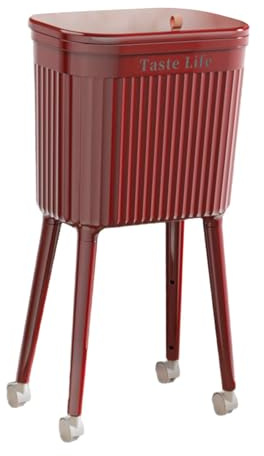 Yajuyi Cubo de Basura Alto con Ruedas, 16 L, Portátil Y Elegante, Ideal para Restaurantes, Cocinas, Baños Y Habitaciones de Huéspedes, Rojo, Individual