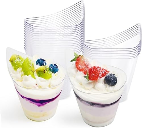 Tlczrva 20er Pack 7 oz/210 ml Dessertgläser mit Löffel für Partys, Geschwungene Dessertschalen, Mini-Dessertbecher Dessert-Shooter-Becher für Pudding, Obst und Eiscreme