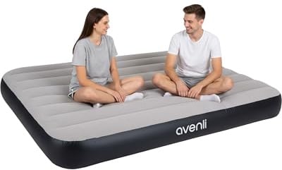 AVENLI Luftmatratze Camping Double-Size 191x137x25 cm, Gästebett 1–2 Personen, I-Beam, beflockt, bis 200 kg, grau/schwarz, ohne Pumpe
