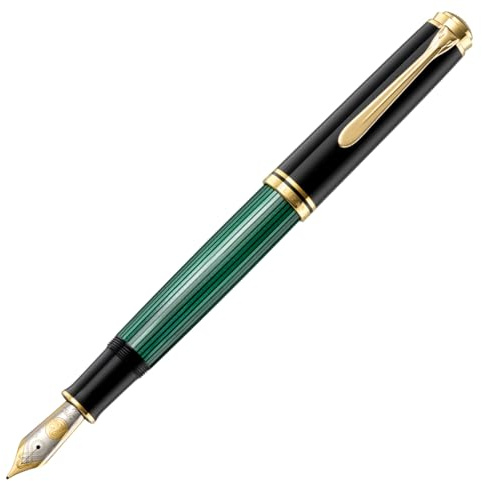 Pelikan Füllhalter Souverän 1000, Schwarz-Grün, Feder B (breit), hochwertiger Kolbenfüller im Geschenk-Etui, 987602
