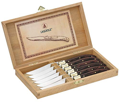 LAGUIOLE - Box 6 Tafelmesser - Palisandergriff - Edelstahl - Box-Tafelmesser für alle Anlässe - Besteck für Mittag- oder Abendessen