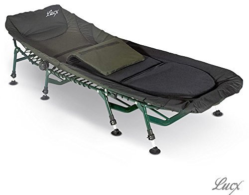 Lucx Komfort Bedchair - 8-Bein Angelliege mit Matratze & Thermobezug - stabile, höhenverstellbare Karpfenliege 210x85 cm - Gartenliege & Campingliege inkl. Kopfkissen