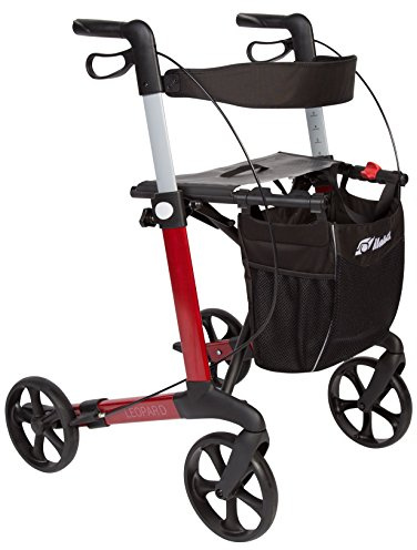 Leichtgewicht Rollator Leopard, Aluminium, nur 7,6kg, faltbar, abnehmbare Tasche, Rückengurt und Stockhalter, bis 150kg Nutzergewicht