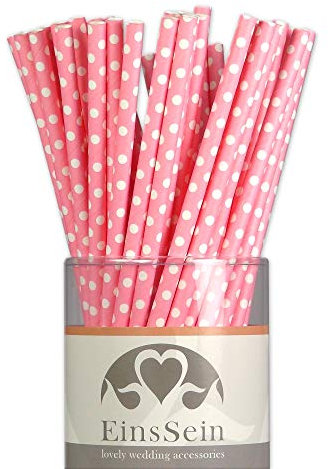 EinsSein 25x Papierstrohhalme Dots rosa Hochzeit Party Geburtstag Strohhalme Trinkhalme Cake Pops Sticks und Candy Bar-Zubehör Stiele Papier Pappgeschirr Straws