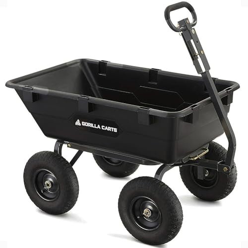 Gorilla Carts Chariot de jardin utilitaire robuste en polyéthylène avec pneus pneumatiques, 1,8 m³ – Capacité de 544,3 kg – Brouette extérieure pour cour, aménagement paysager et jardinage, tracteur