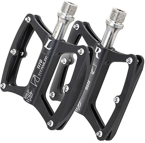 TiTo Titanium Fahrrad Pedalen mit Aluminium-Legierung Fahrrad Fuß Pedale und Titan Achse Leichte Anti-Rutsch Rennrad Pedale für Rennrad Citybike E-Bike oder Mountainbike(Black)