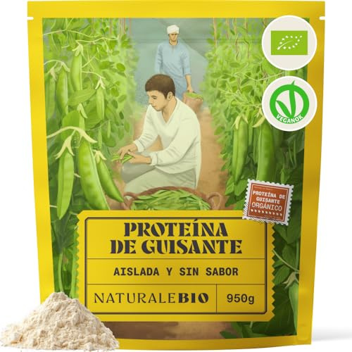 NaturaleBio Organic Vegan Pea Protein Powder Isolate | 950 g. Soy-free, non-GMO, sugar-free pea protein 81%, for shakes, smoothies and plant-based recipes.