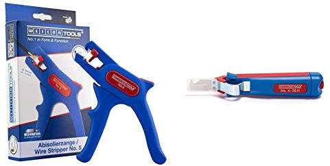 WEICON automatische Abisolierzange No.5 | Abisolierer selbsteinstellend 0,2 - 6 mm (24 - 10 AWG) | blau/rot & Kabelmesser No.4-28 H | Multi Abisoliermesser mit Hakenklinge| blau / rot