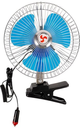 8 Inch 12V Car Vehicle Oscillating Van Fan Portable Dashboard Cooling Clip-On Fan (Blue)