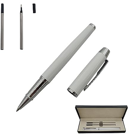 Accod Signature Pen Premium Metal Rollerball Pen with Two 0.5mm Black Replaceable Refills High-grade Pen Box Nice Gift Smooth Writing (White)