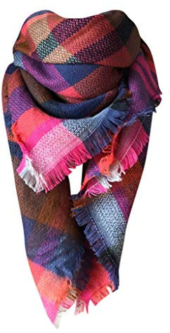 Lazzboy Schal Damen Erhöhen Doppelseitigen Bunten Quadratischen Kariert übergroßer Quadratisch Deckenschal Herbstschal Winterschal Karo Tartan Streifen Plaid Muster(Q)