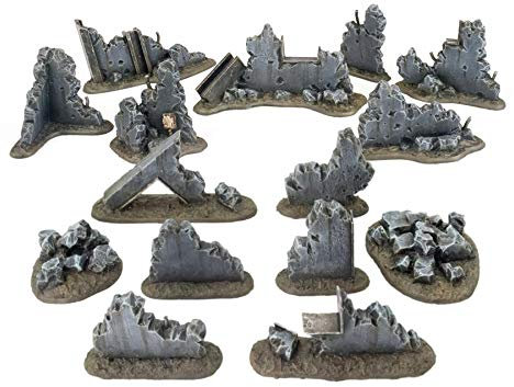 War World Gaming War Torn City Großes Bauschutt Set - 28mm Heroisch Sci-Fi Wargame Terrain Tabletop Gelände Geländebau Modellbau Zombie Post-Apokalyptisch
