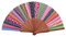 Tusitala Barcelona Handfächer Patchwork - Aus Holz und Baumwolle - 100% spanisches Handwerk - Inklusive natürlicher Jutetasche - Handgefertigtes Modeaccessoire - 23 cm.