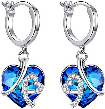 AOBOCO Herz Creolen Ohrringe Damen 925 Sterling Silber Baumeln Ohrringe mit Kristallen Tropfen Schmuck Valentinstag Geburtstagsgeschenk für Sie Frauen Mädchen Frau Freundin