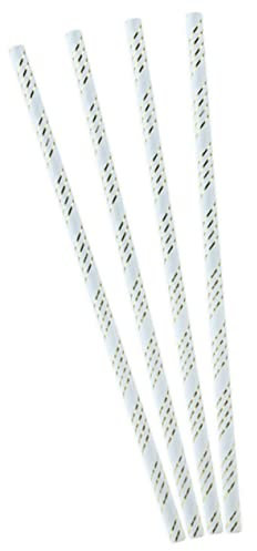 10 Pailles en Carton Bleues rayées doré métallisé 19,5 cm